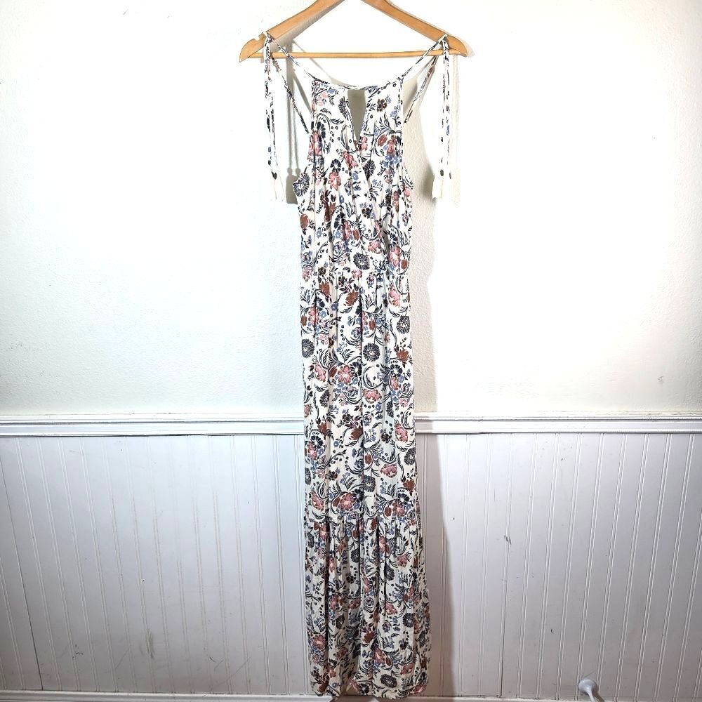 American Eagle Floral Maxi Dress Womens Small Boho Tassel Strappy Sleeveless